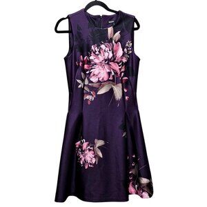 DKNY Purple Floral Sleeveless Fit & Flare Dress Women's Size M